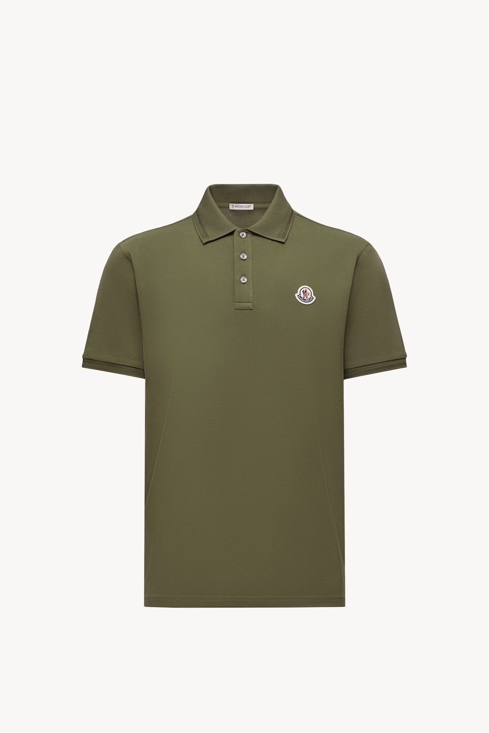 Logo Patch Cotton Piquet Polo Shirt Men Khaki Moncler 2